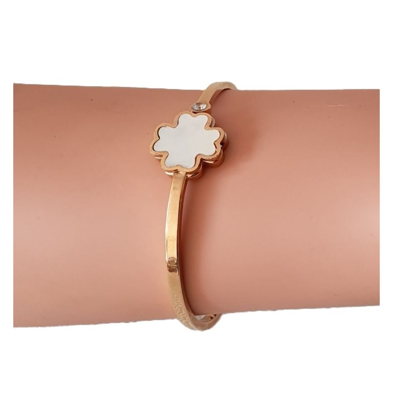 Bracelet or rose Trèfle nacre blanc