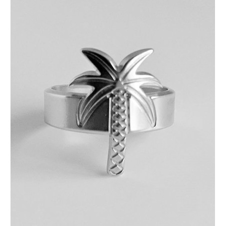 Bague palmier métal argenté – Bijoux Léone