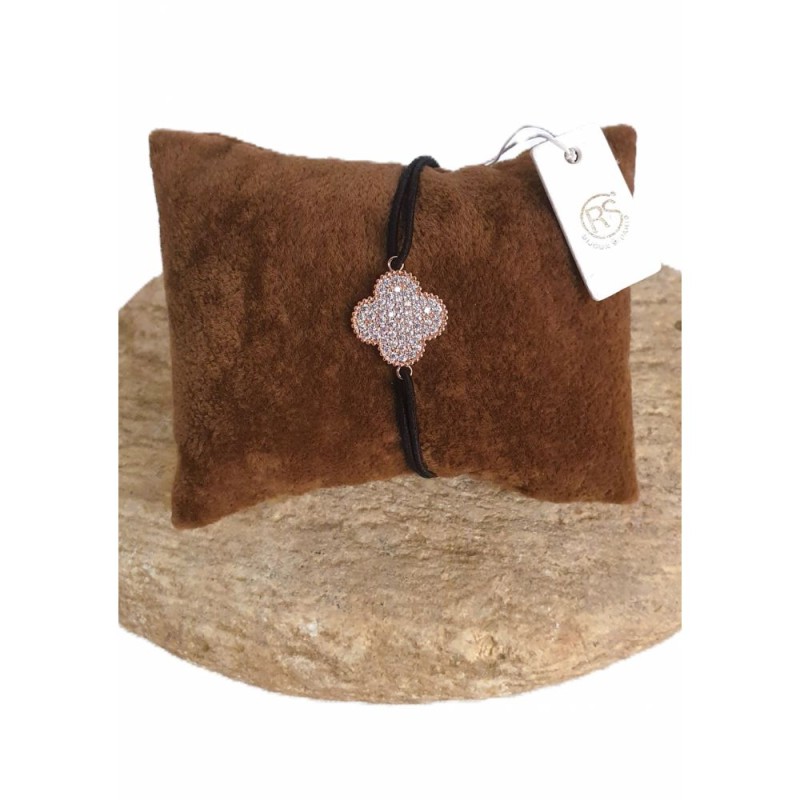 Bracelet cordon noir – Trèfle pavé de zirconiums