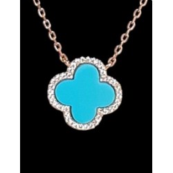 Collier trèfle turquoise en argent 925 doré rose