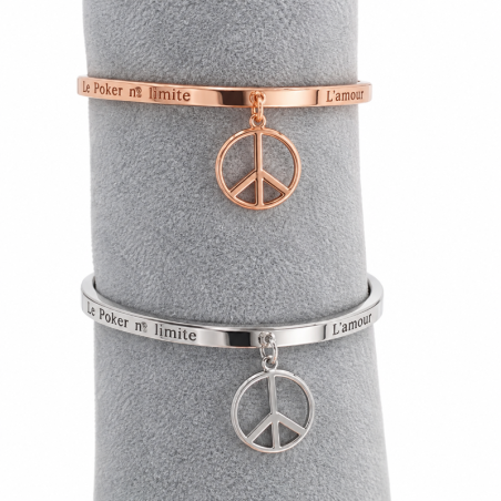 Bracelet jonc gravé "L'AMOUR C'EST COMME LE POKER NO LIMIT " Médaillon Peace -FY Faucogney