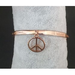Bracelet jonc gravé "L'AMOUR C'EST COMME LE POKER NO LIMIT " Médaillon Peace -FY Faucogney