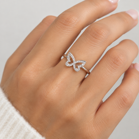 Bague Papillon Argent 925 Sertie de Zirconiums Blancs