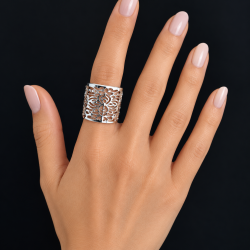 Bague large en métal argenté à reflets cuivrés - Brin d'Amour