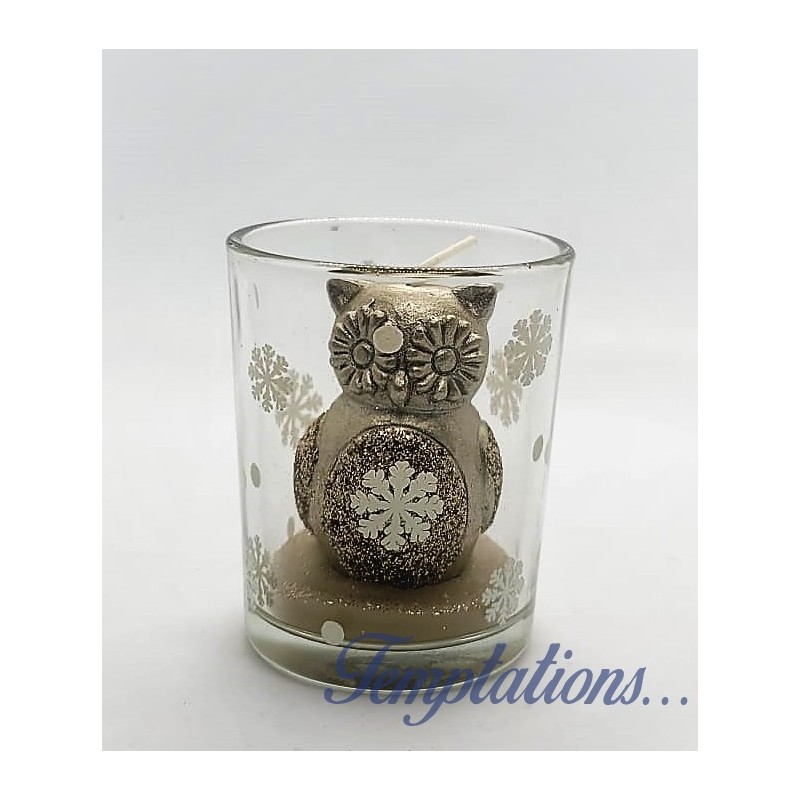 Verre votive avec bougie hibou