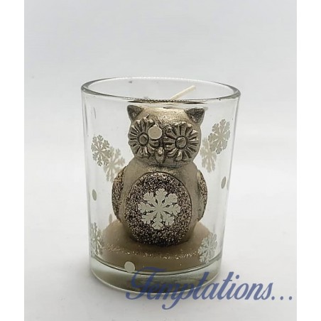 Verre votive avec bougie hibou