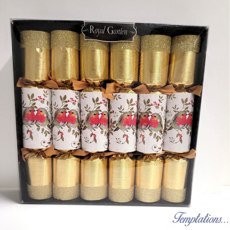 Boite de 6 crackers or motif oiseaux